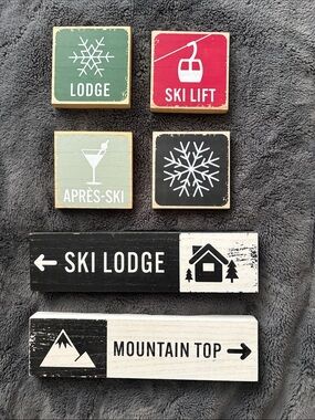 Tabletop Ski-Themed Sign Set by Horizon Group USA - Natural Rustic Wood
